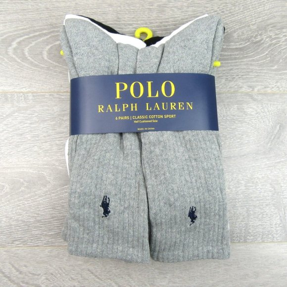 Polo Ralph Lauren Classic Sport Cushioned Crew Socks 6 Pack Mens Size 6-12 NEW - Picture 2 of 9